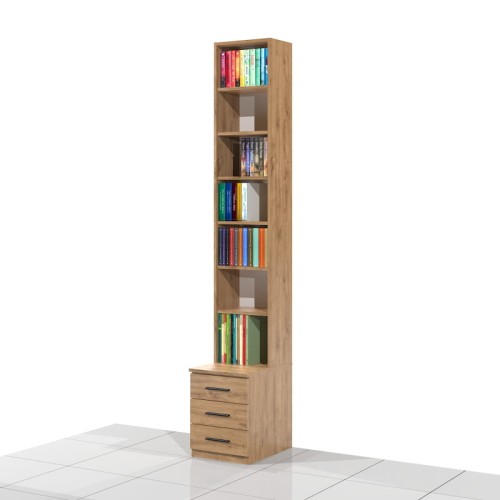 Regał na książki z szufladami 245 x 40 x 25/50 cm MFK-S11