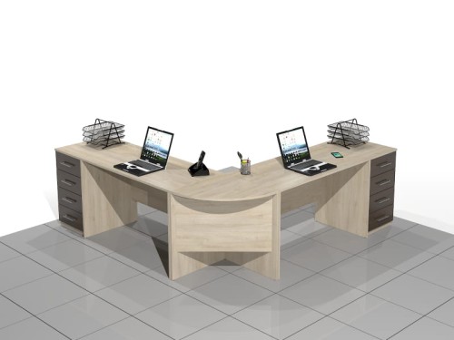 Biurko narożne dwuosobowe 220 x 220 x 75h cm: Linda-MF-F01