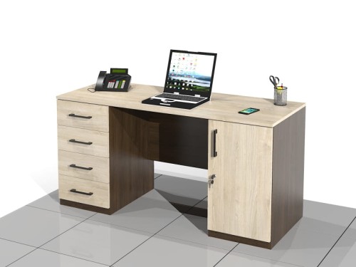 Biurko pracownicze, szafki z drzwiami i szufladami BEL-SD1